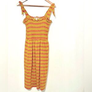 Toad & Co Gemina Women’s Smocked Tie Strap Dress Wide Pike 90’s Stripe Size S